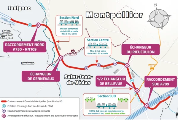 Carte Contournement Ouest Montpellier